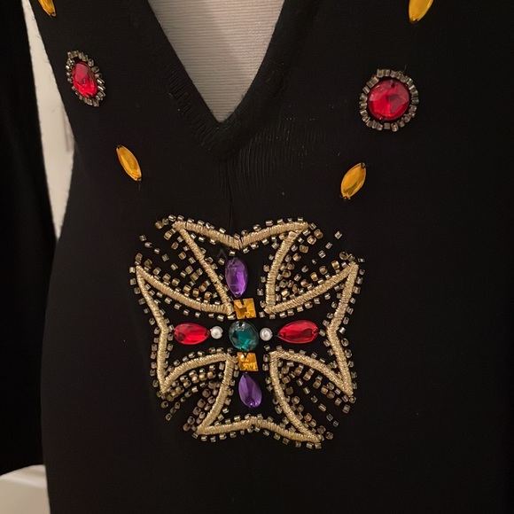 Black Dressy Dress with Jewels and sexy Back Deep V• Great For Holiday - Picture 10 of 16